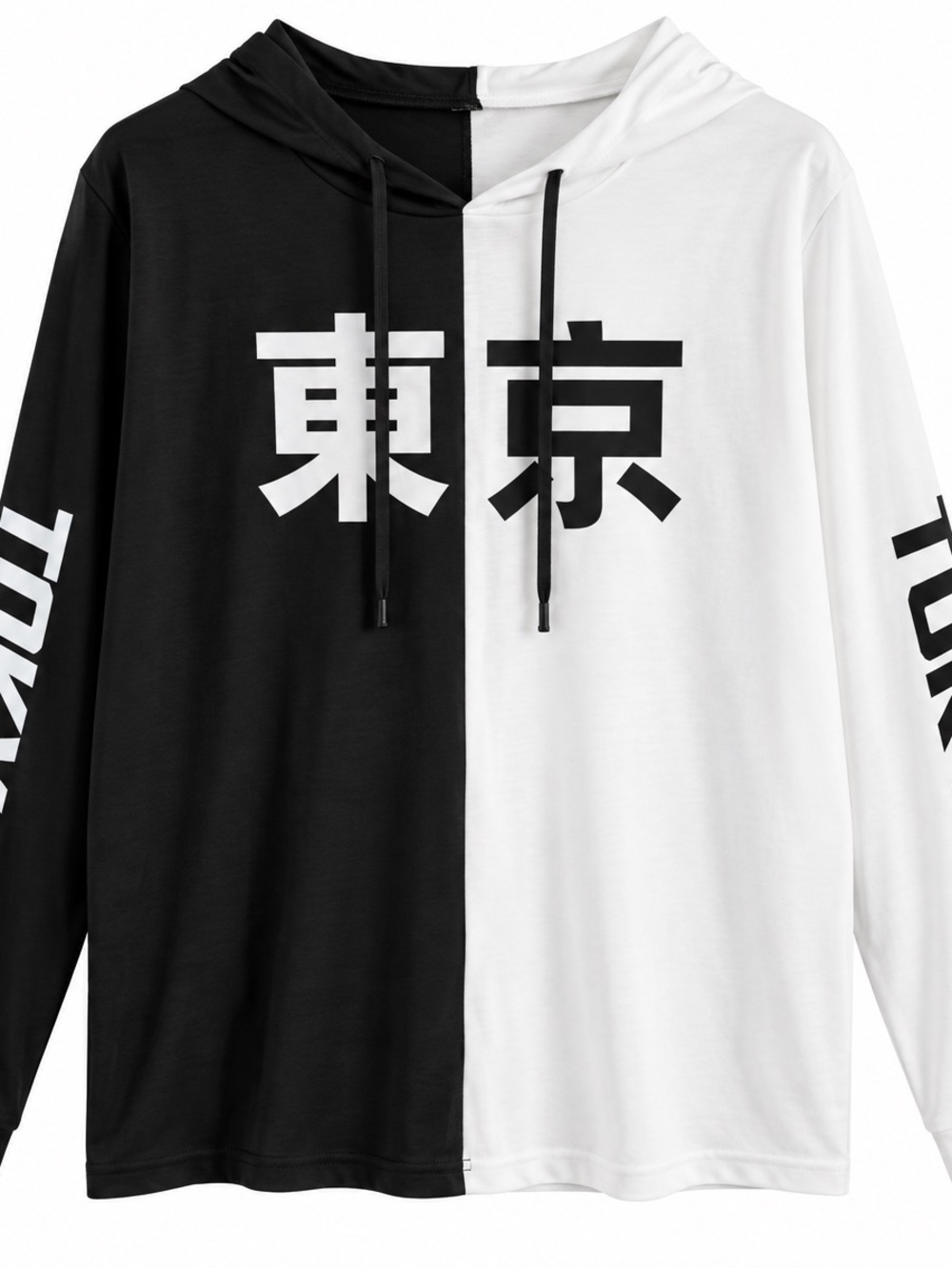 Tokyo Harajuku Long Tee Hoodie Shirt - ColorBlock Women/Unisex Y2K Anime Size 4